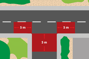 Auf der T-Kreuzung darf nur auf der durchgehenden Fahrbahnkante geparkt werden.