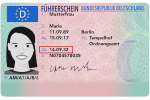 Führerschein-Muster (vorn) mit Ablaufdatum