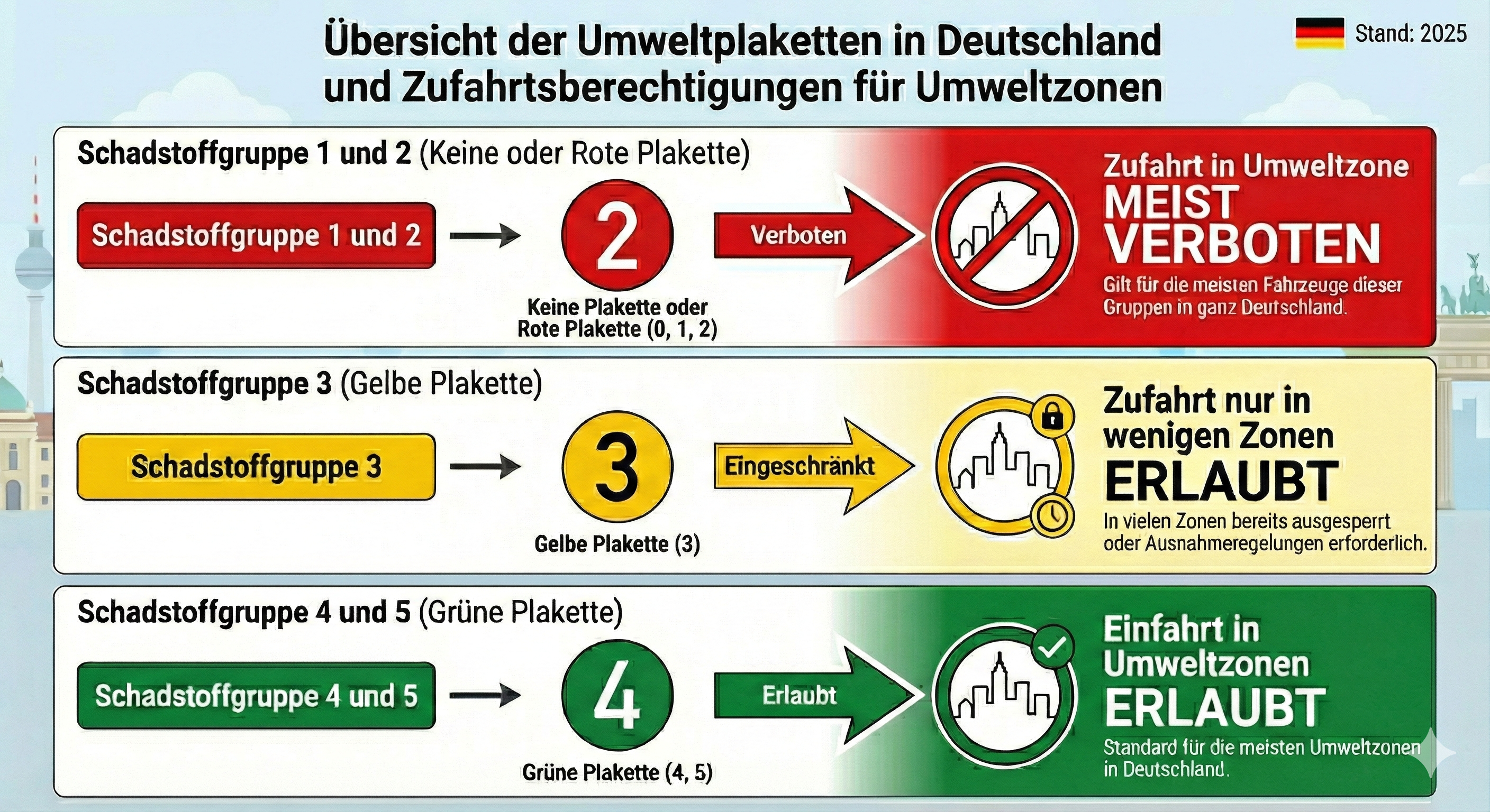 Infografik zur Umweltplakette: Das bedeuten die einzelnen Plaketten!