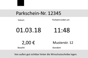 Durch einen Parkschein dürfen Sie für einen begrenzten Zeitraum einen kostenpflichtigen Stellplatz nutzen.