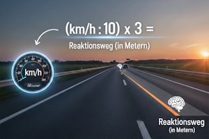 Mit der Formel (Geschwindigkeit : 10) x 3 können Sie den Reaktionsweg ausrechnen.
